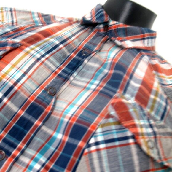Ruff Hewn Button Up Shirt Men's Blue/Orange Plaid Size Large Short sleeves. - Picture 5 of 10